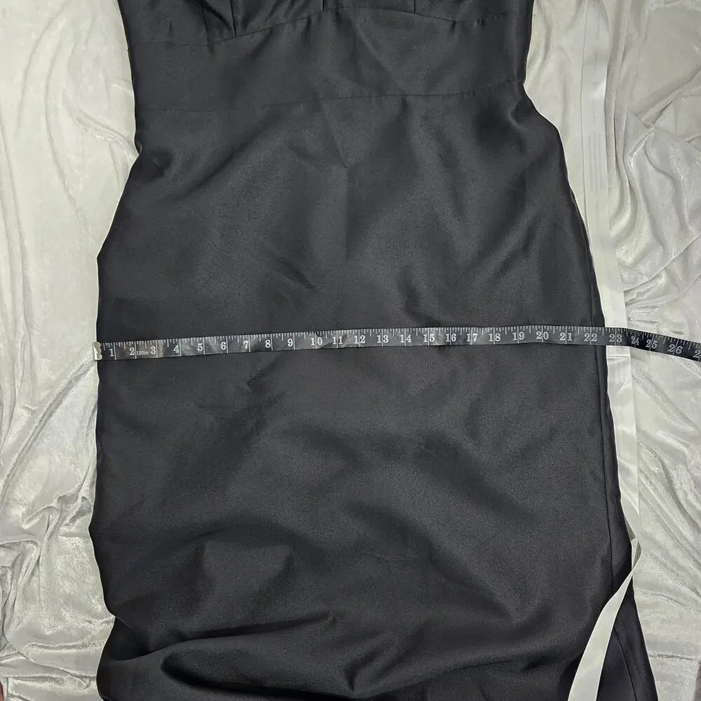 Alfred Sung Black Satin Shoulder Bow Trumpet Formal Dress Women's Size 16R NWT - Picture 15 of 16